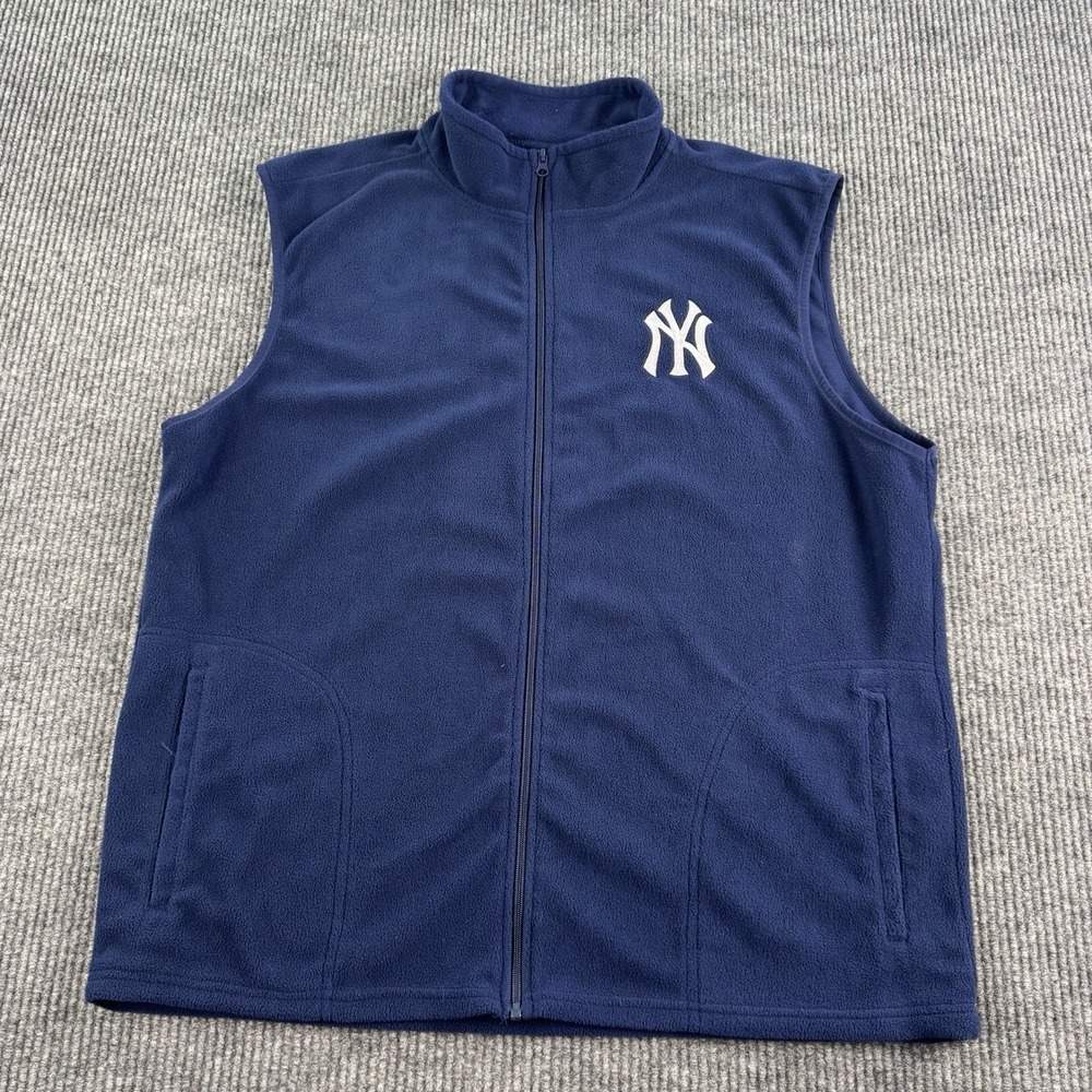 Vintage New York Yankees Fleece Vest Men XL Blue Full Zip Baby Ruth MLB Baseball